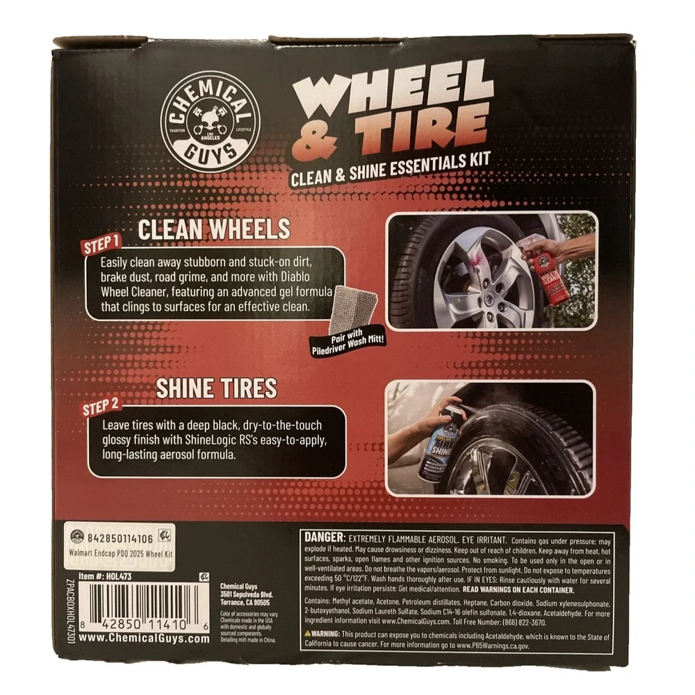 Chemical Guys Wheel & Tire Clean & Shine Essentials Kit 3 Items Included NIB